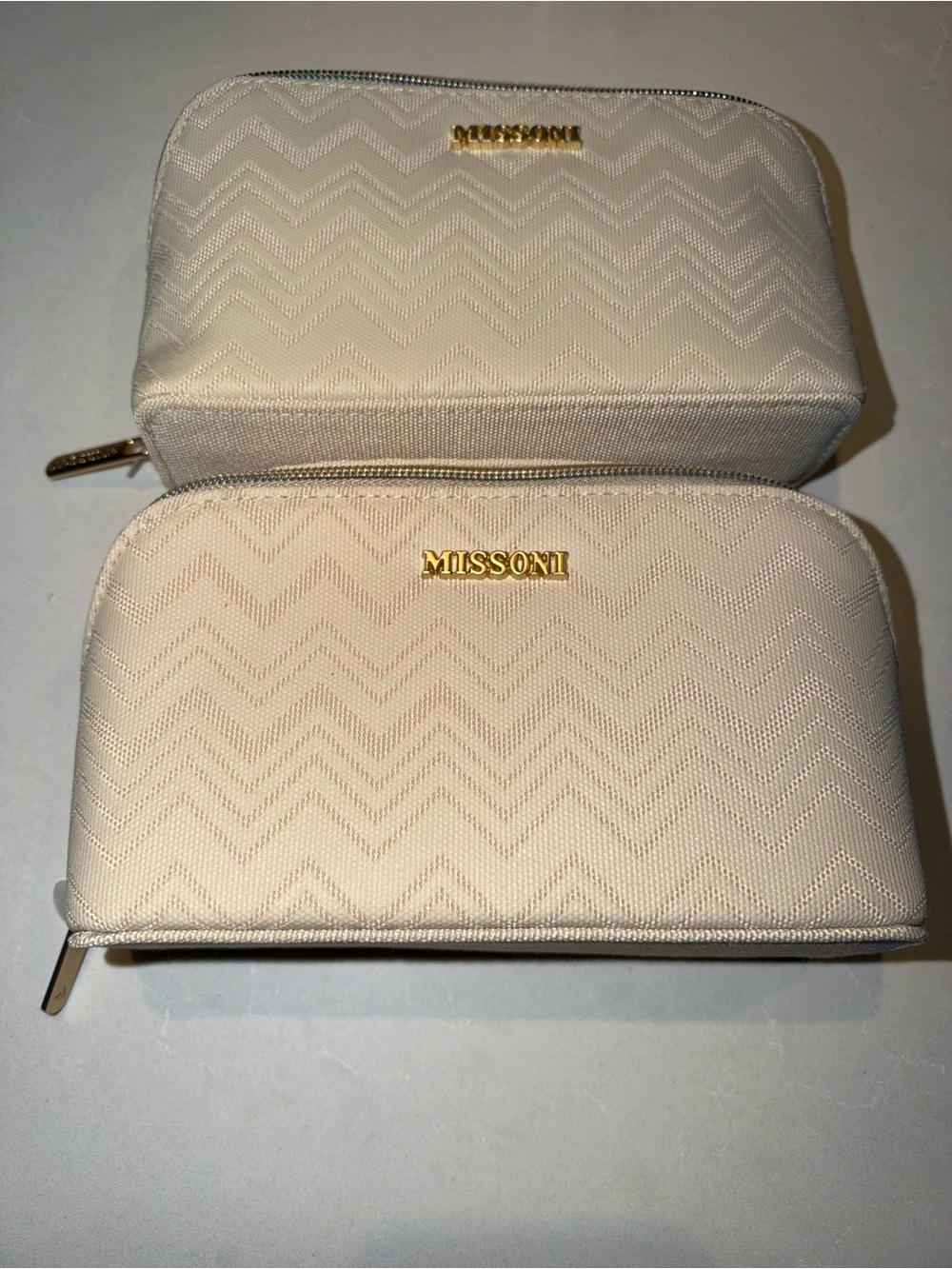MISSONI Cream Chevron Zip Cosmetic Pouch - Delta ONE - Brand New Sealed